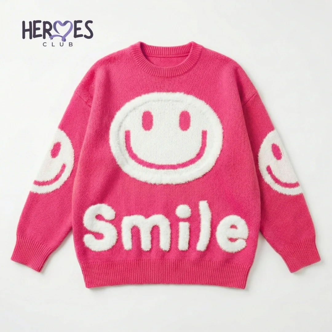Oversized Fuzzy Smile Sweater (Heroes Club)