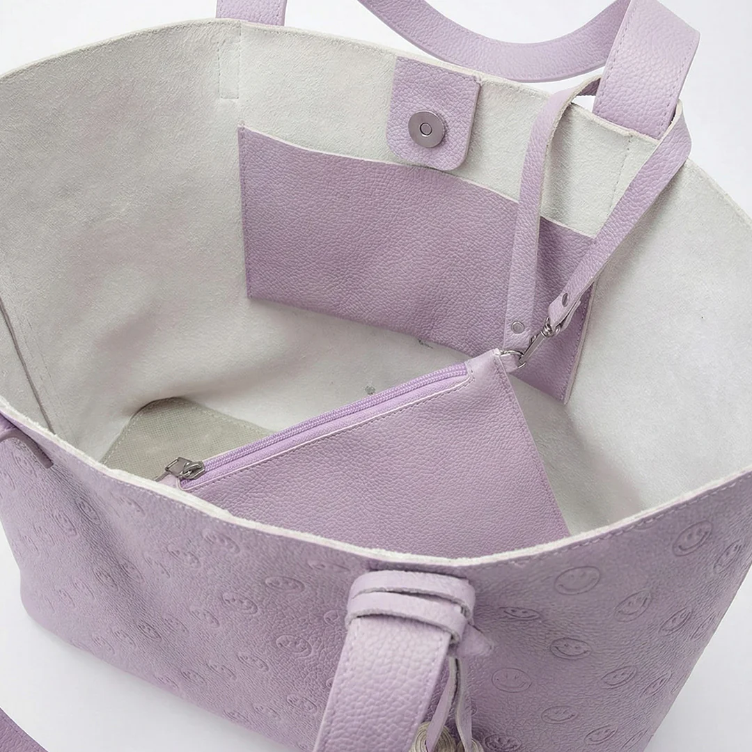 Smile Embossed Leather Tote - Image 5
