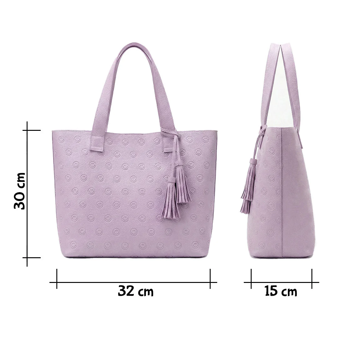 Smile Embossed Leather Tote - Image 6