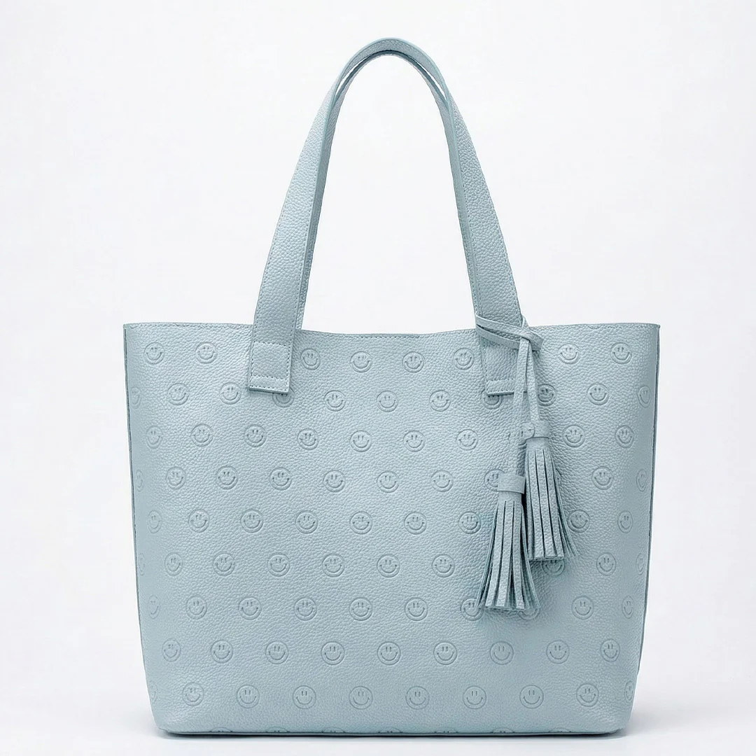Smile Embossed Leather Tote - Image 8